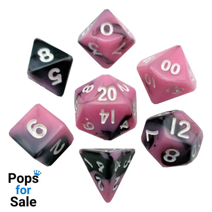 FanRoll Mini Dice Set Pink/Black with White Numbers (7) Dice