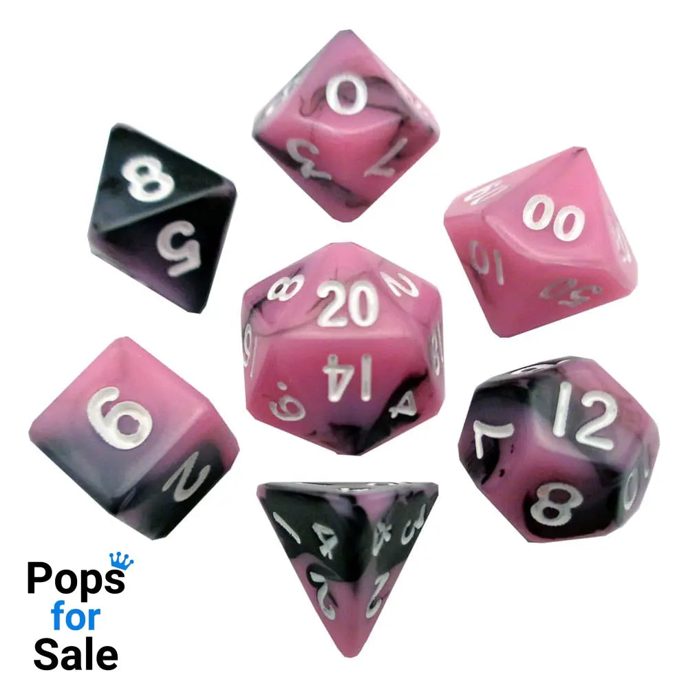 FanRoll Mini Dice Set Pink/Black with White Numbers (7)