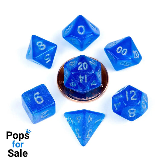 FanRoll Mini Dice Set Stardust Blue with Silver Numbers (7) Dice