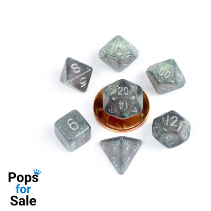 FanRoll Mini Dice Set Stardust Gray with Silver Numbers (7)