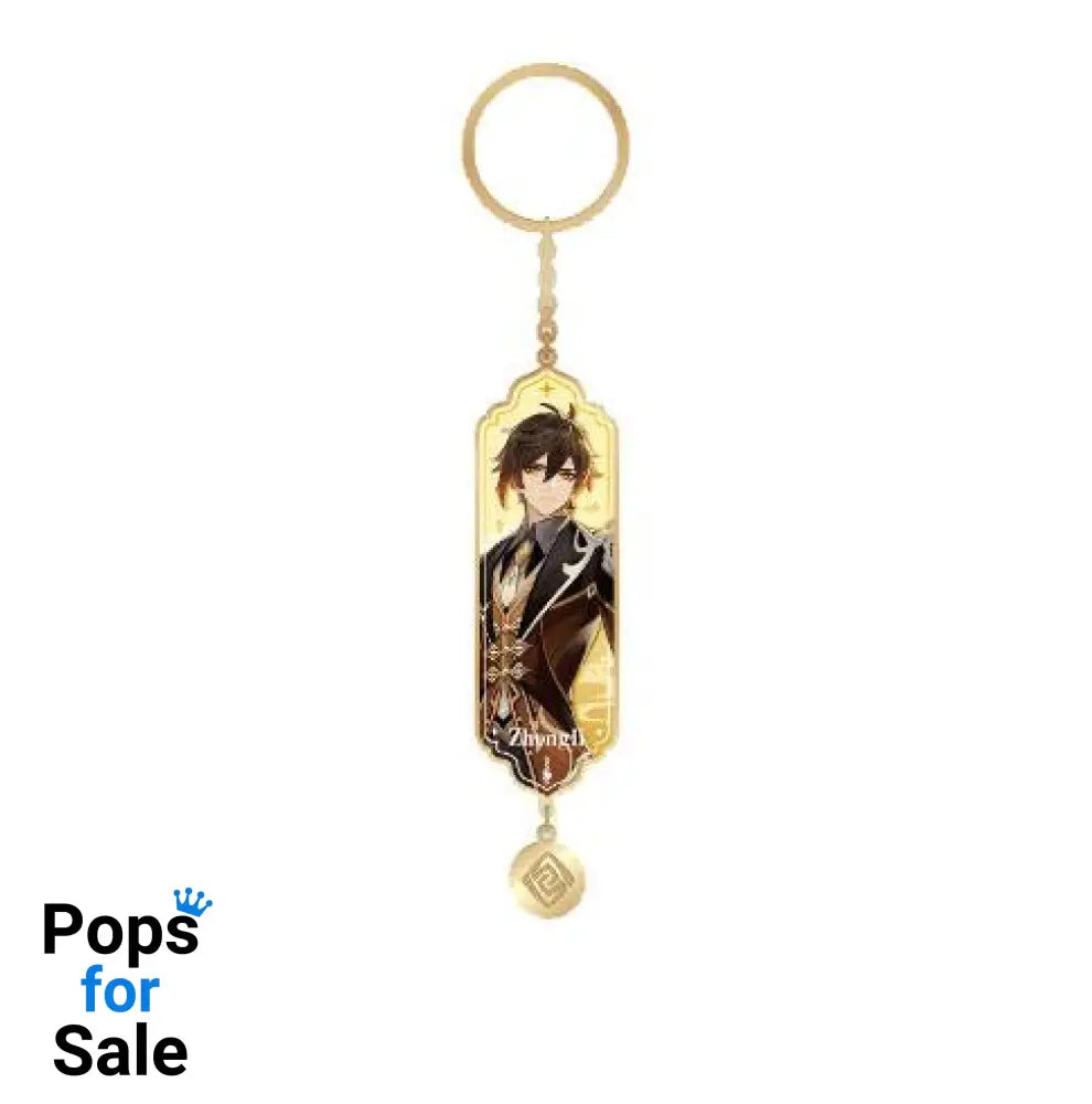 Genshin Impact Character Drawing Card Metal Keychain Zhongli