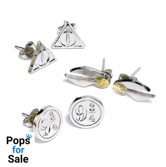 Harry Potter Earrings 3-Pack Snitch/Deathly Hallows/Platform 9 3/4 (silver plated) Earrings