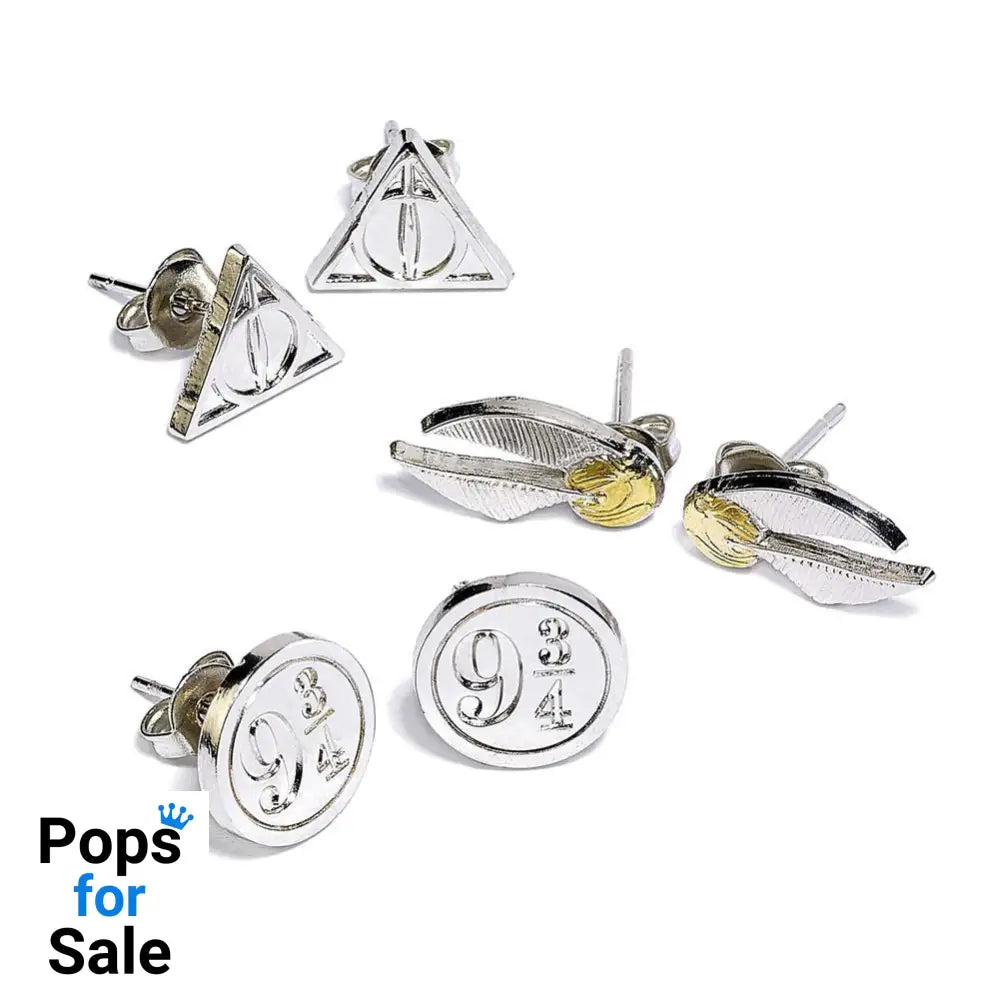 Harry Potter Earrings 3-Pack Snitch/Deathly Hallows/Platform 9 3/4 (silver plated)
