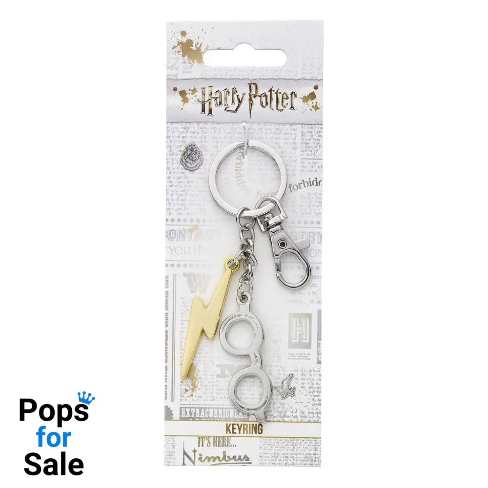 Harry Potter Keychain Lightening Bolt & Glasses (silver plated)