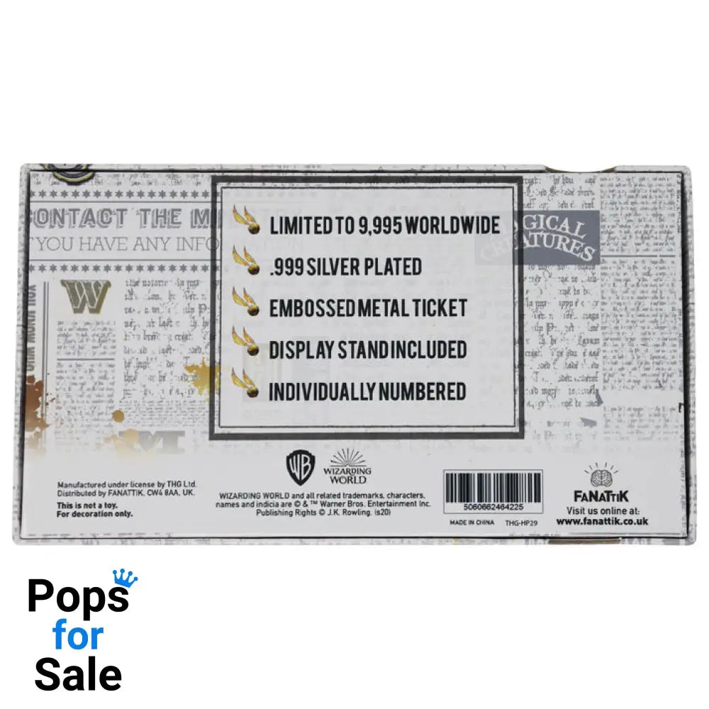 Harry Potter Limited Edition.999 Silver Plated Replica Quidditch World Cup Ticket Ticket