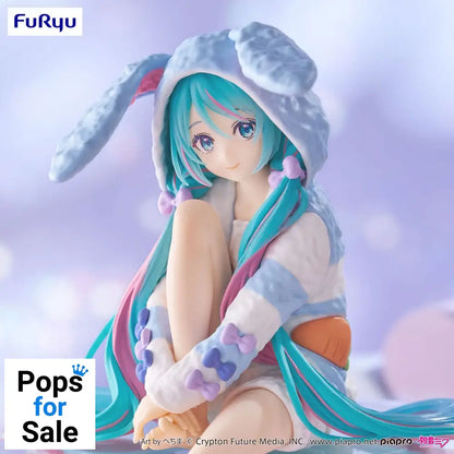 Hatsune Miku Noodle Stopper PVC Statue Hatsune Miku Rabbit Ear Hood Pajama Blue Color Ver. 14 cm