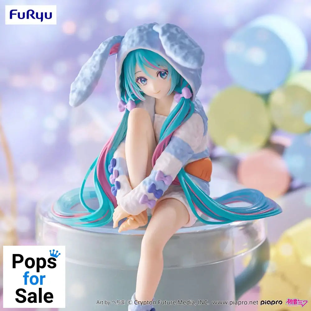 Hatsune Miku Noodle Stopper PVC Statue Hatsune Miku Rabbit Ear Hood Pajama Blue Color Ver. 14 cm Statues