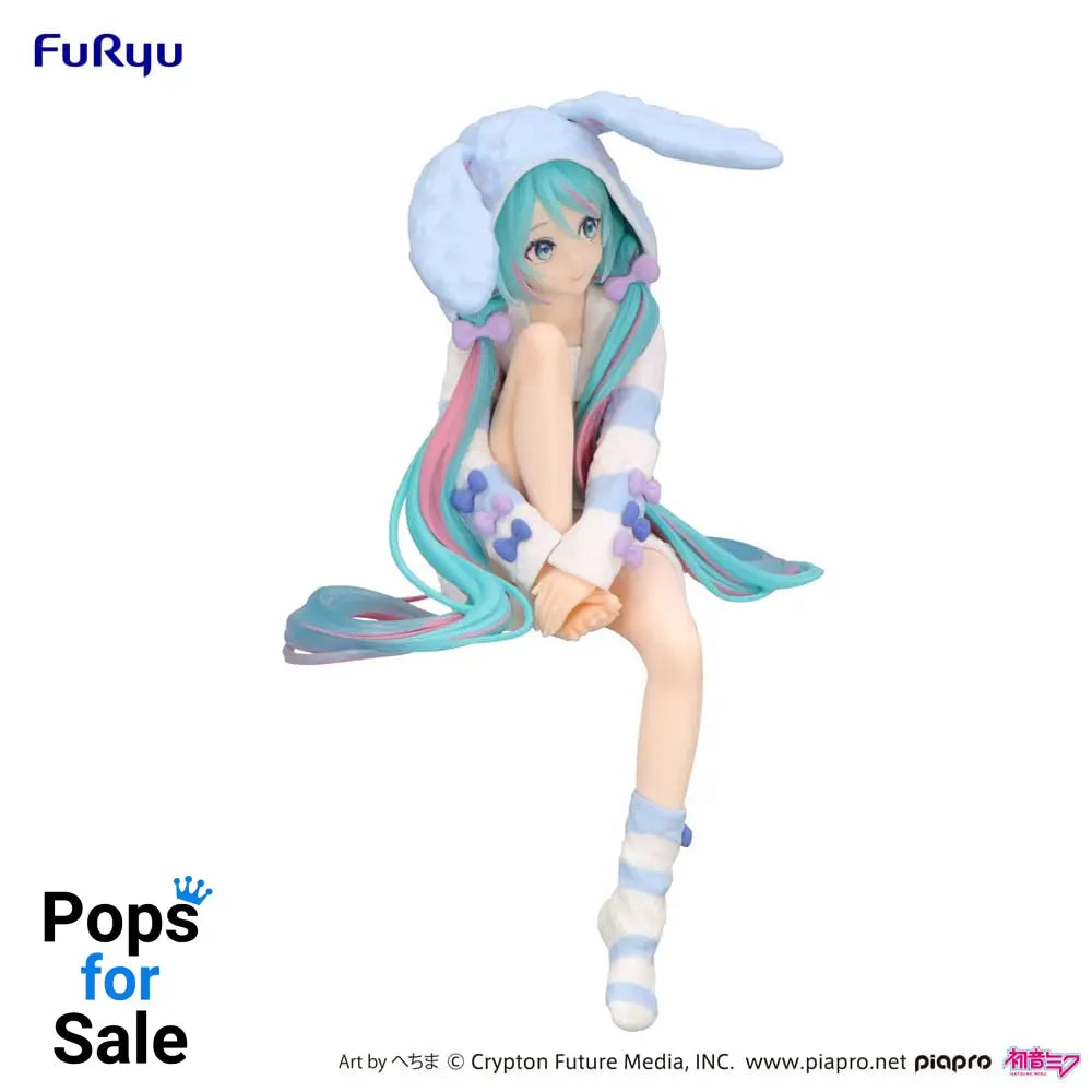 Hatsune Miku Noodle Stopper PVC Statue Hatsune Miku Rabbit Ear Hood Pajama Blue Color Ver. 14 cm