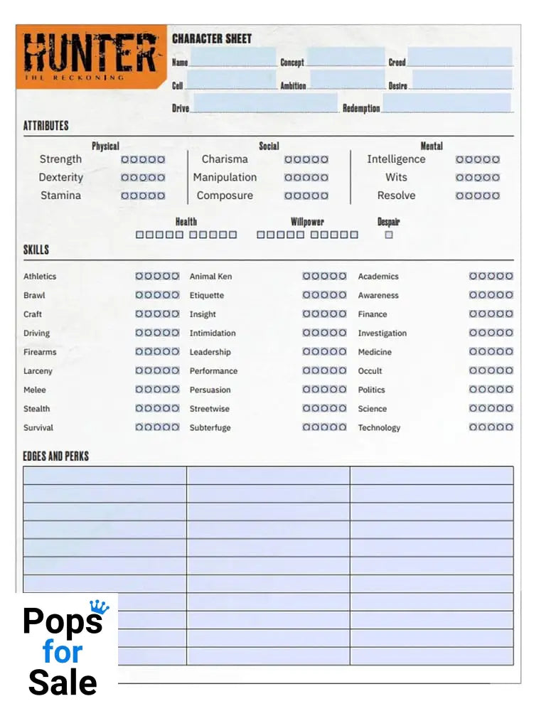 Hunter: The Reckoning 5th Edition RPG Journal Expanded Character Sheet Journal *Englische Version* Board games and