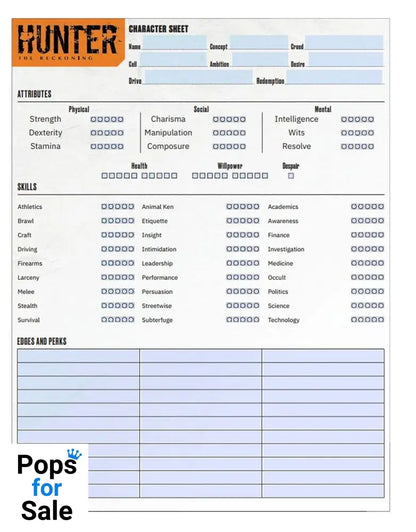 Hunter: The Reckoning 5th Edition RPG Journal Expanded Character Sheet Journal *Englische Version*