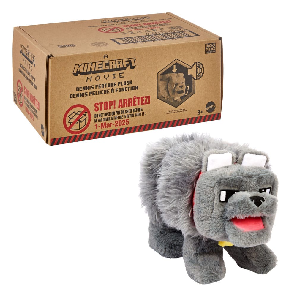 A Minecraft Movie Plush Figure Dennis the Wolf with Sound 20 cm New
