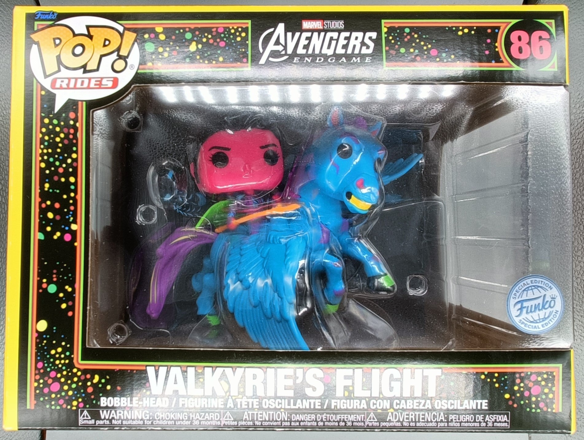 #86 Valkyrie's Flight Blacklight Rides Marvel Avengers Endgame Box Damaged Funko POP
