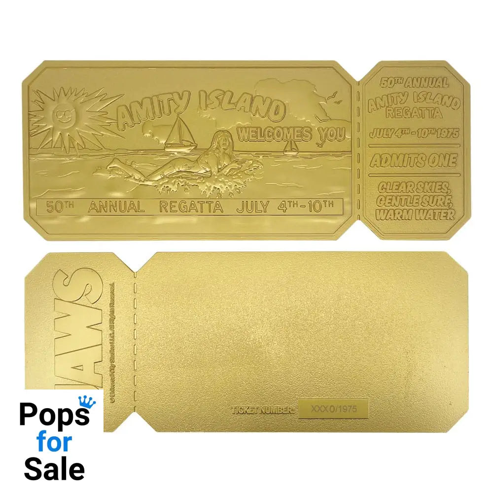 Jaws Replica 1/1 50th Anniversary Regatta Ticket 24k Gold Plated