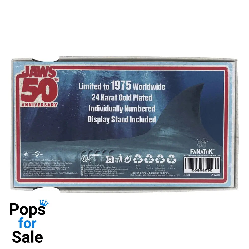 Jaws Replica 1/1 50th Anniversary Regatta Ticket 24k Gold Plated