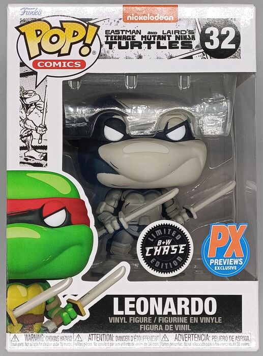 #32 Leonardo B&W Chase TMNT Teenage Mutant Ninja Turt Box Damaged Funko POP