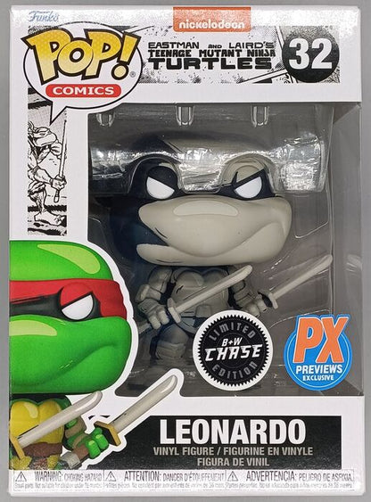 #32 Leonardo B&W Chase TMNT Teenage Mutant Ninja Turt Box Damaged Funko POP