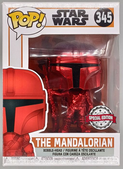 345 The Mandalorian (Beskar Armor Red) Chrome Star Wars Funko POP - Box Damaged