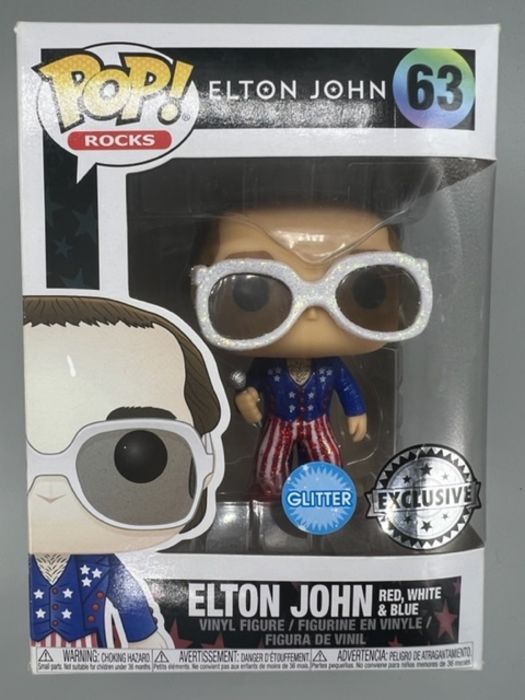 #63 Elton John (Red- White & Blue) - Glitter - Rocks Box Damaged Funko POP