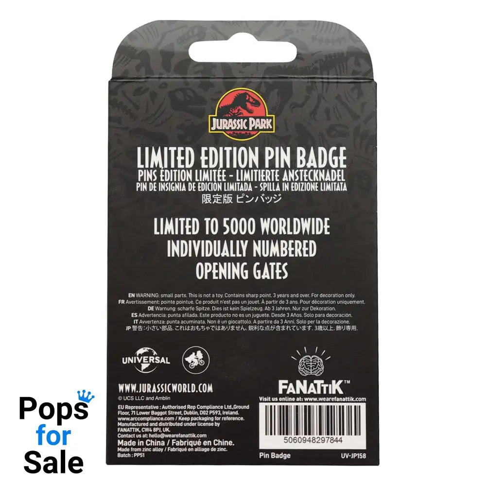 Jurassic Park Pin Badge Gates Hinged