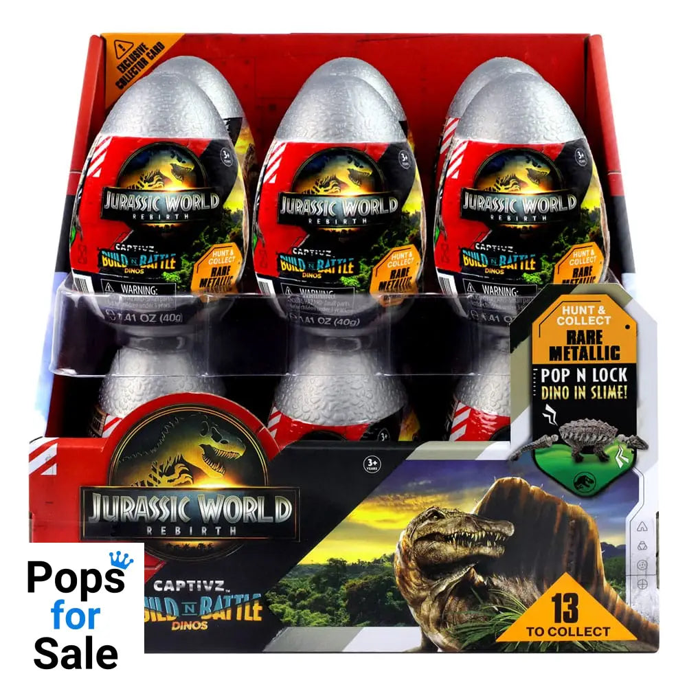 Jurassic World Rebirth Pop N Lock Breach Blind Box Captivz Build n Battle Dinos Display (12) Mini-figures