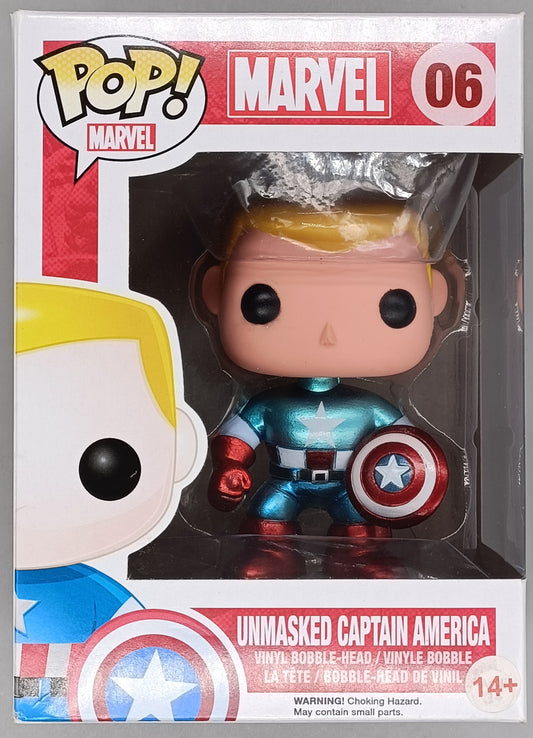 #06 Unmasked Captain America - Metallic - Marvel Box Damaged Funko POP