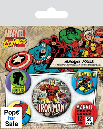 Marvel Comics Pin-Back Buttons 5-Pack Iron Man Pins & Brooches