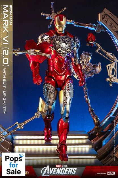Marvel’s The Avengers Movie Masterpiece Diecast Action Figure 1/6 Iron Man Mark VI (2.0) with Suit-Up Gantry 32 cm