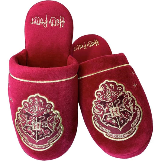Harry Potter: Hogwarts Gold on Burgundy Ladies Slippers (Size UK 5-9 / EU 38-43).