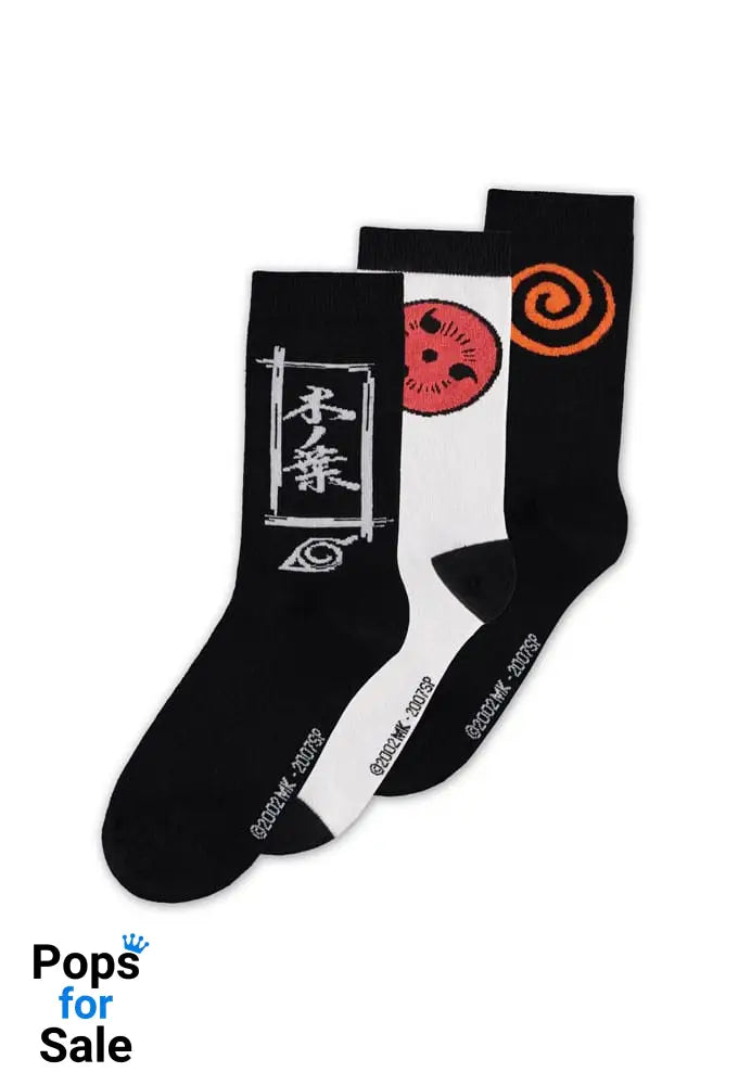 Naruto Shippuden Socks 3-Pack Sasuke Symbol 43-46 Footwear