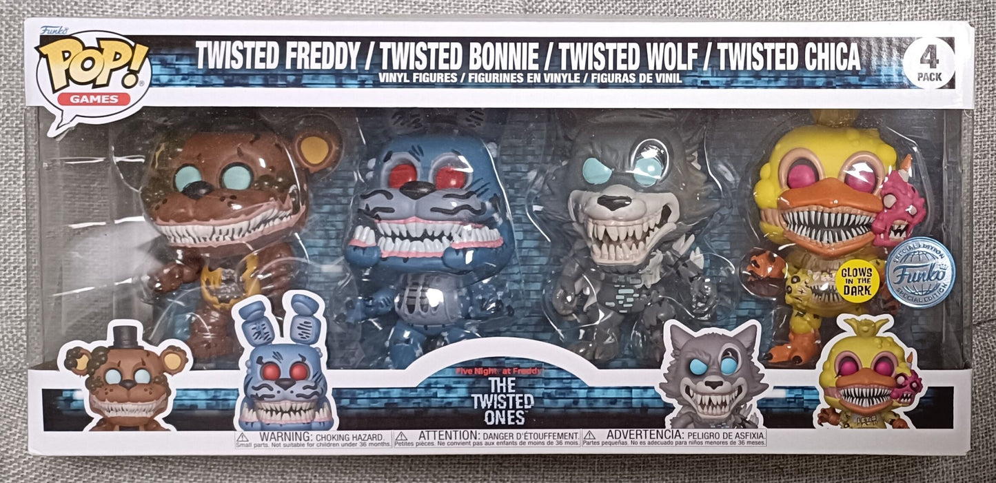 4 Pack Twisted Freddy/Twisted Bonnie/Twisted Wolf/Twisted Chica (GITD) Five Nights at Freddy's The Twisted Ones - Funko POP - Box Damaged