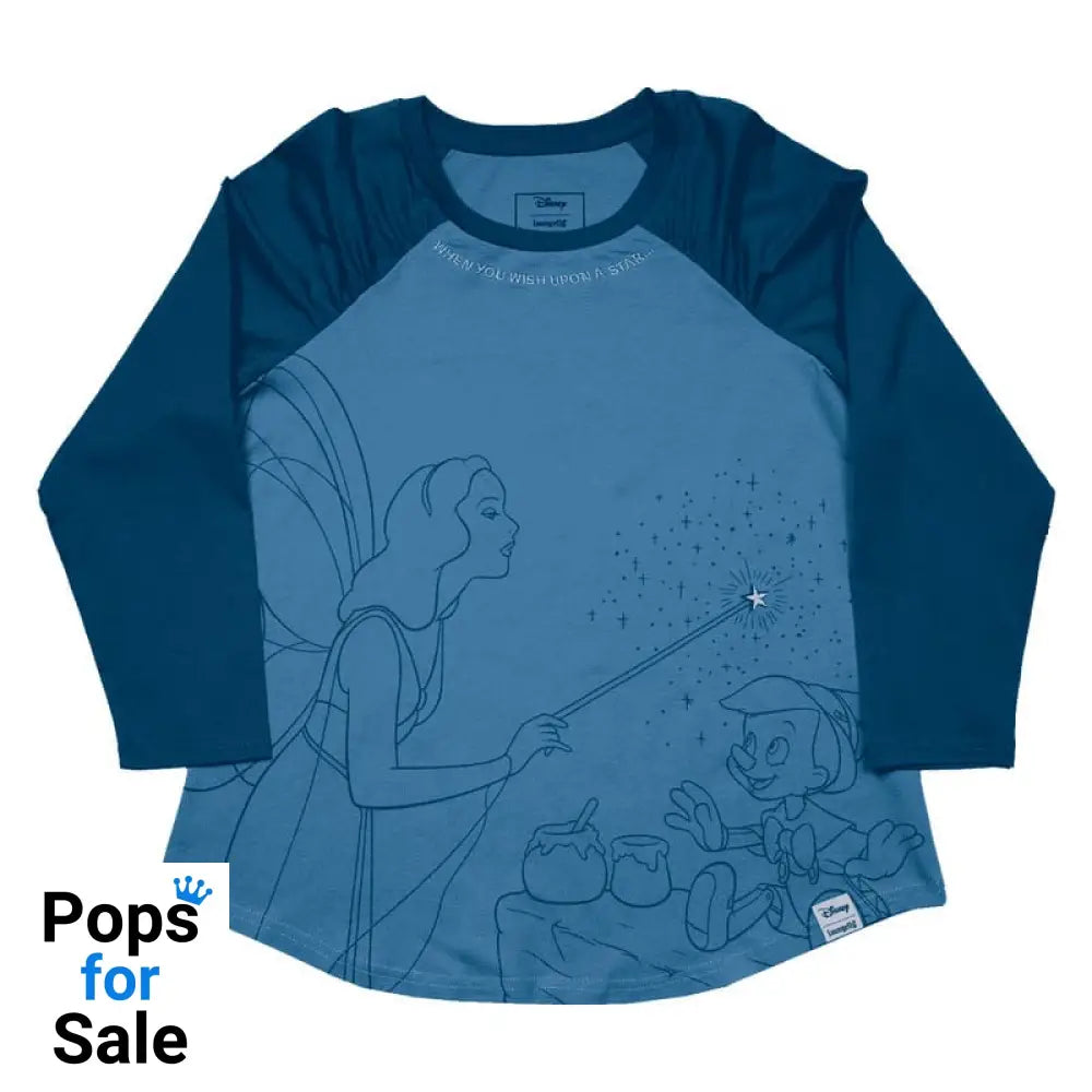 Pinocchio by Loungefly Tee T-Shirt Unisex Blue Fairy Shirred Raglan