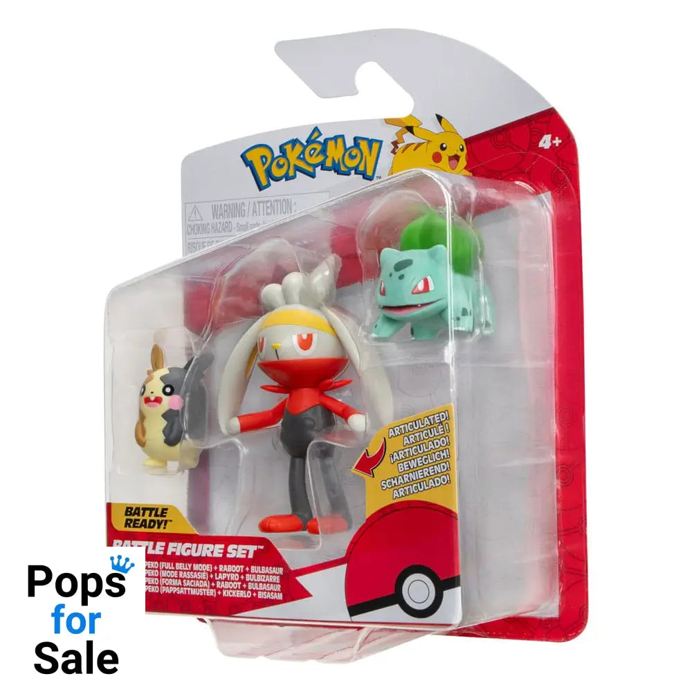 Pokémon Battle Figure Set 3-Pack Morpeko (Full-Belly Mode), Bulbasaur #1, Raboot 5 cm