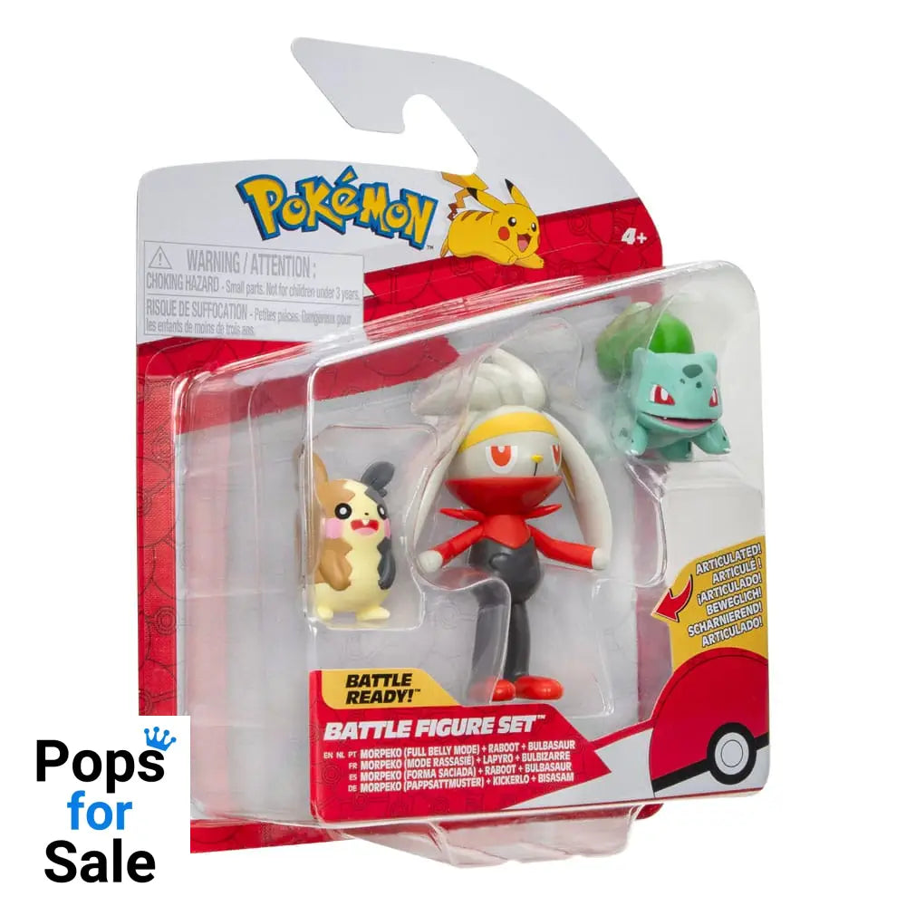 Pokémon Battle Figure Set 3-Pack Morpeko (Full-Belly Mode), Bulbasaur #1, Raboot 5 cm