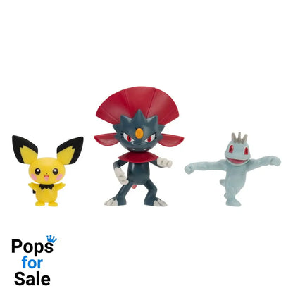 Pokémon First Partner Battle Figure Set Figure 3-Pack Pichu, Machop, & Weavile