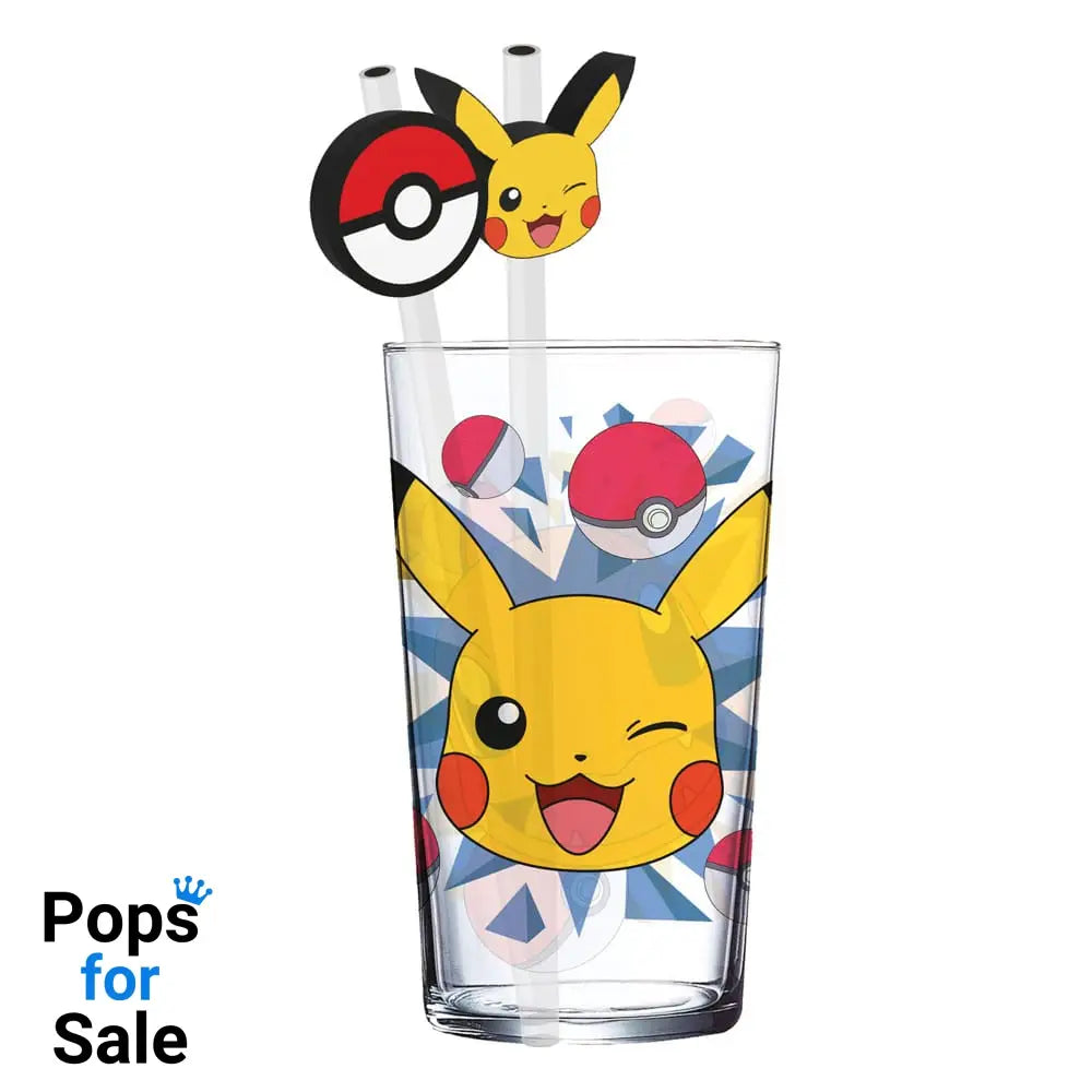 Pokémon Glass Tumbler with Straws Pikachu 485 ml Kitchen- and Tableware