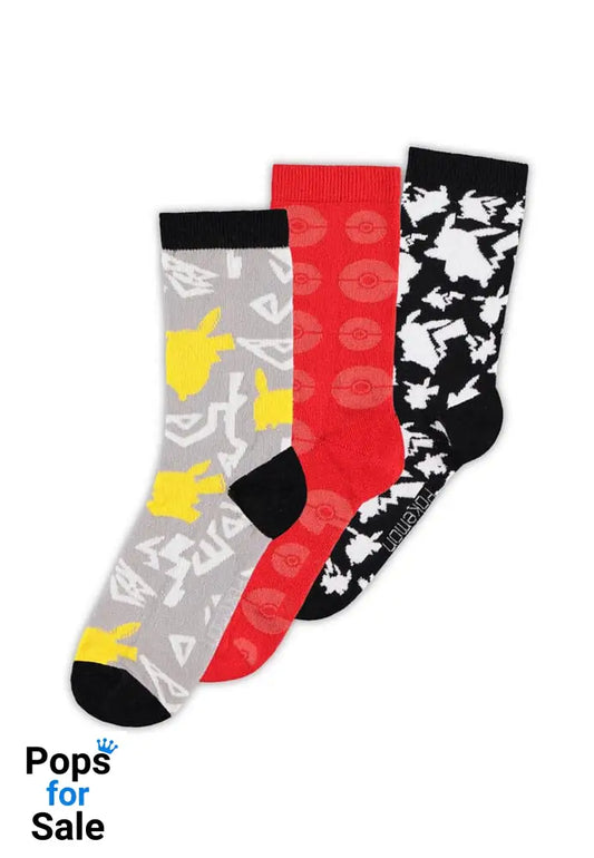 Pokemon Socks 3-Pack Crew 39-42
