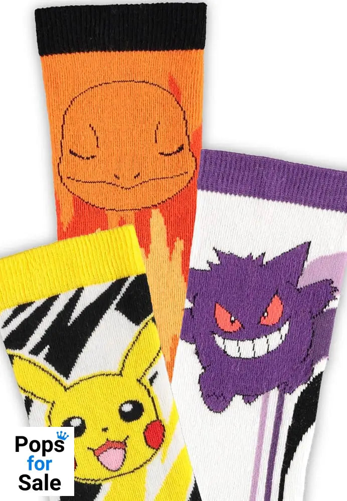 Pokémon Socks 3-Pack Pikachu, Charmander, Gengar 39-42