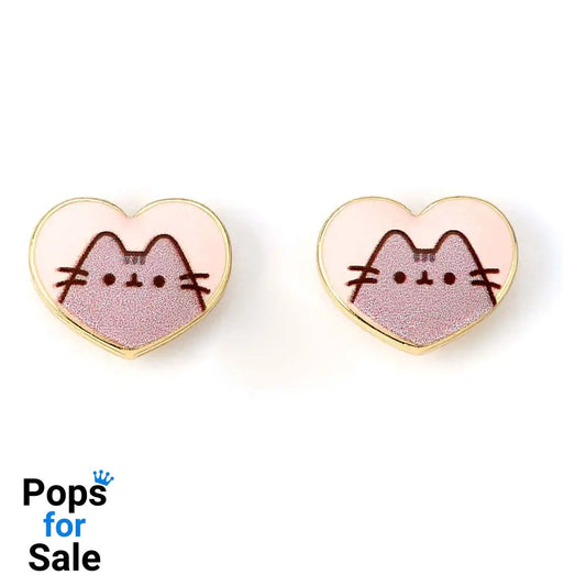 Pusheen Stud Earrings Pink and Gold Heart Earrings