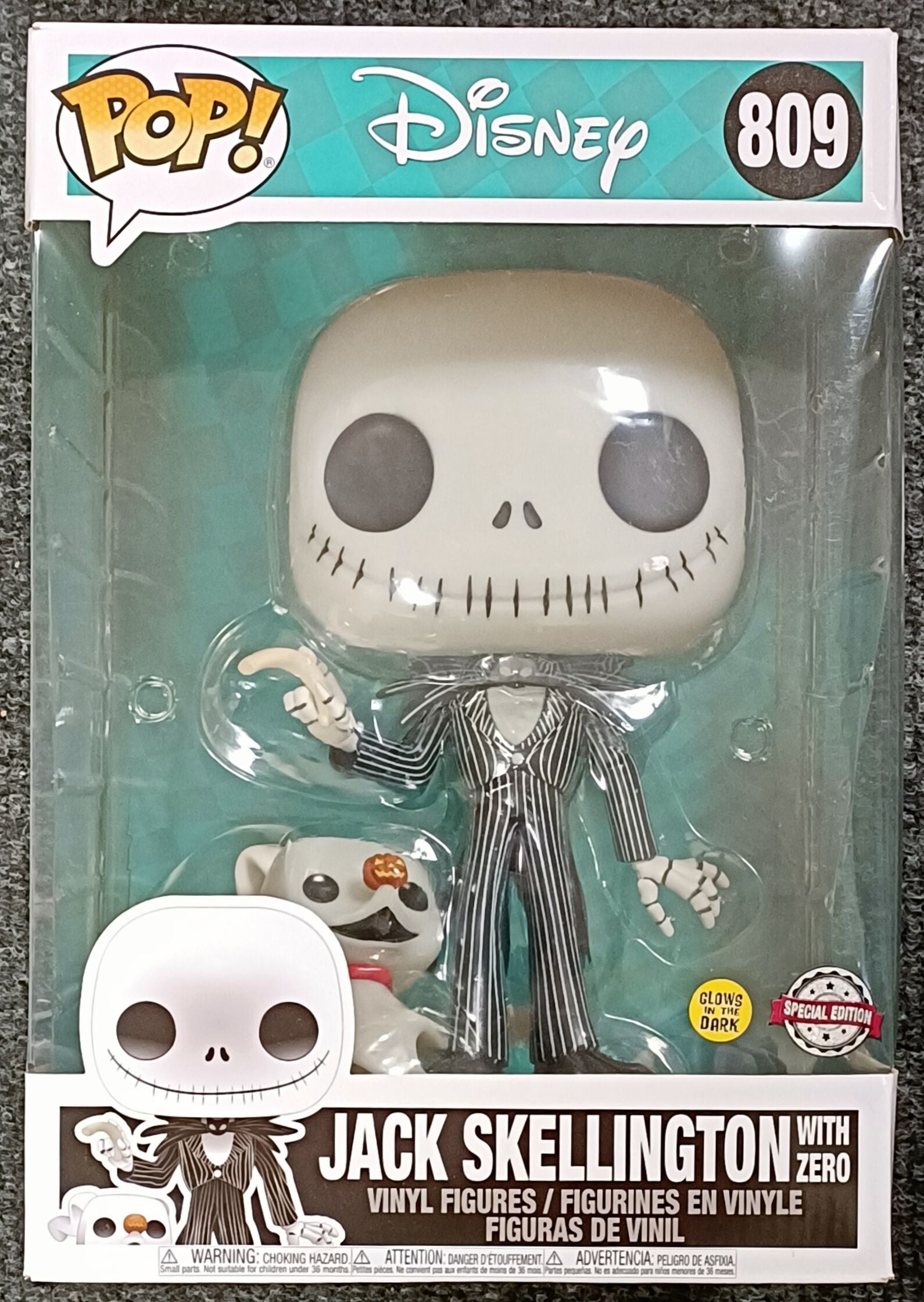 809 Jack Skellington (with Zero) 10 Inch - Glow - Disney The Nghtmare Before Christmas - Funko POP - Box Damaged