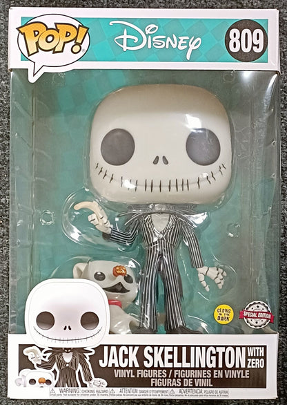809 Jack Skellington (with Zero) 10 Inch - Glow - Disney The Nghtmare Before Christmas - Funko POP - Box Damaged