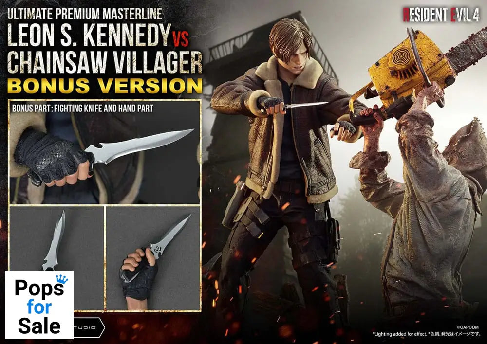 Resident Evil 4 Ultimate Premium Masterline Series Statue 1/4 Leon S. Kennedy vs. Chainsaw Villager Bonus Ver. 76 cm