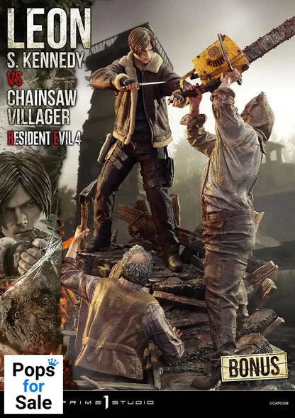 Resident Evil 4 Ultimate Premium Masterline Series Statue 1/4 Leon S. Kennedy vs. Chainsaw Villager Bonus Ver. 76 cm