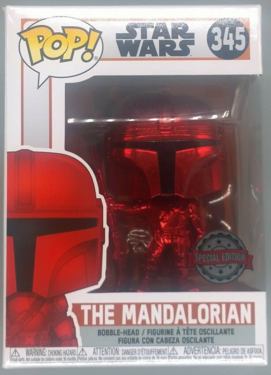 345 The Mandalorian (Beskar Armor Red) Chrome Star Wars Funko POP - Box Damaged