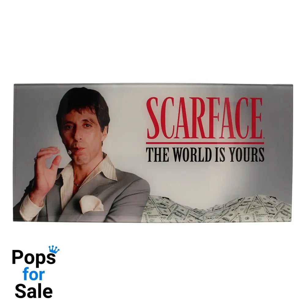 Scarface Glass Poster The World Is Yours (Grey Background) 60 x 30 cm