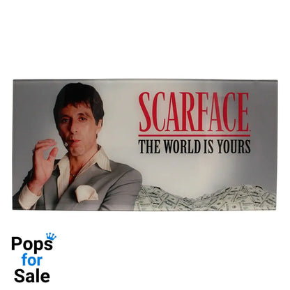 Scarface Glass Poster The World Is Yours (Grey Background) 60 x 30 cm