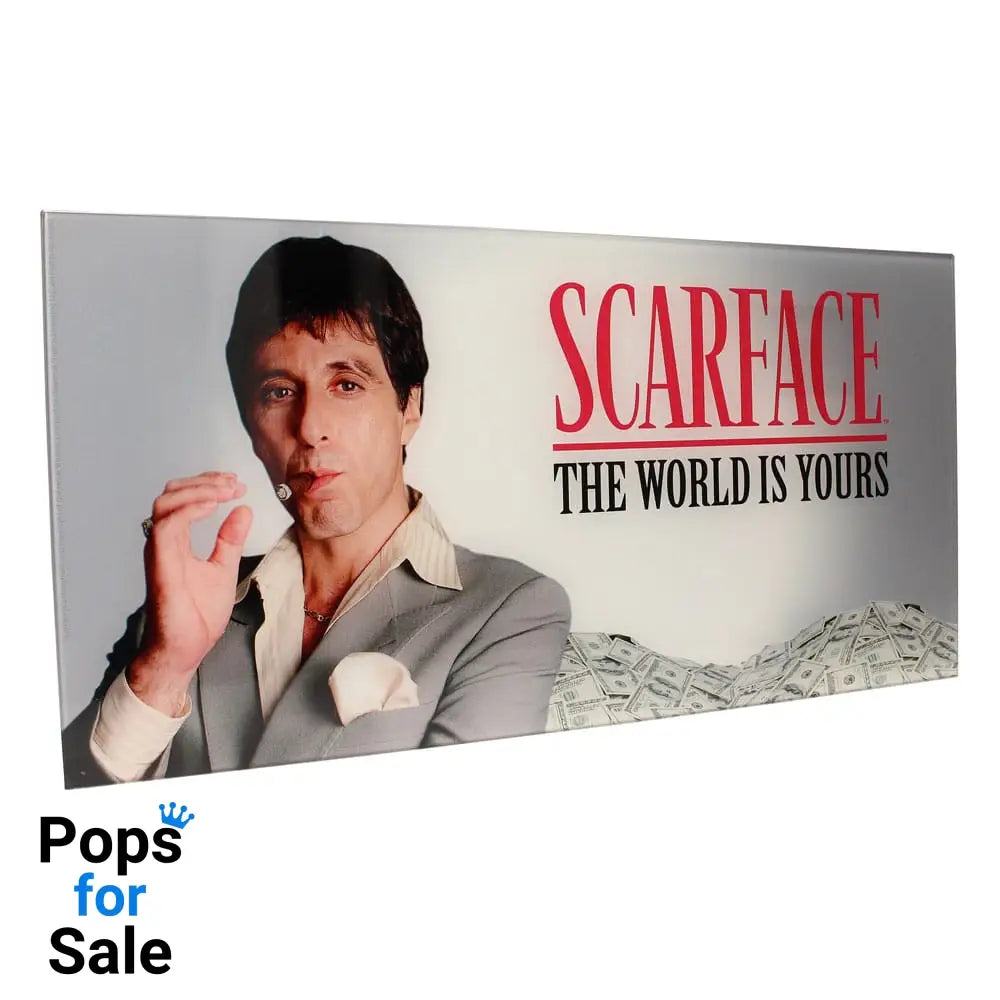 Scarface Glass Poster The World Is Yours (Grey Background) 60 x 30 cm