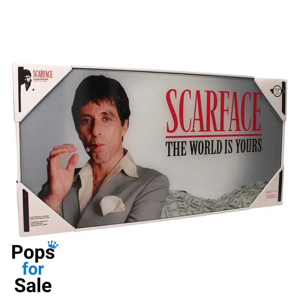 Scarface Glass Poster The World Is Yours (Grey Background) 60 x 30 cm