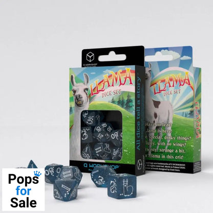Shimmering Llama Dice Set Glittering dark Blue & White (7)