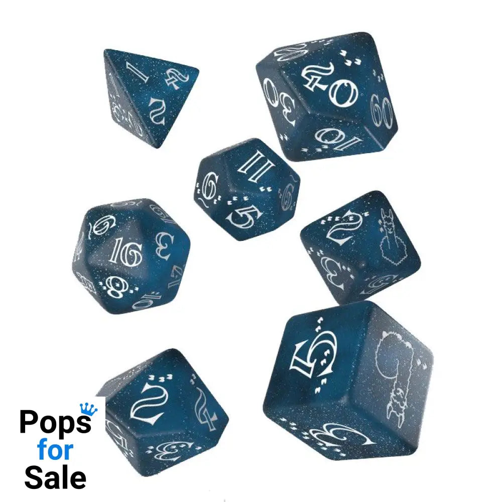 Shimmering Llama Dice Set Glittering dark Blue & White (7) Dice