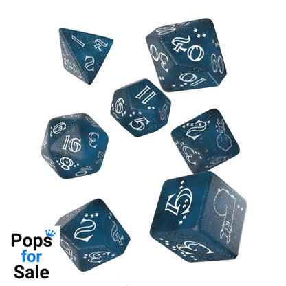 Shimmering Llama Dice Set Glittering dark Blue & White (7) Dice